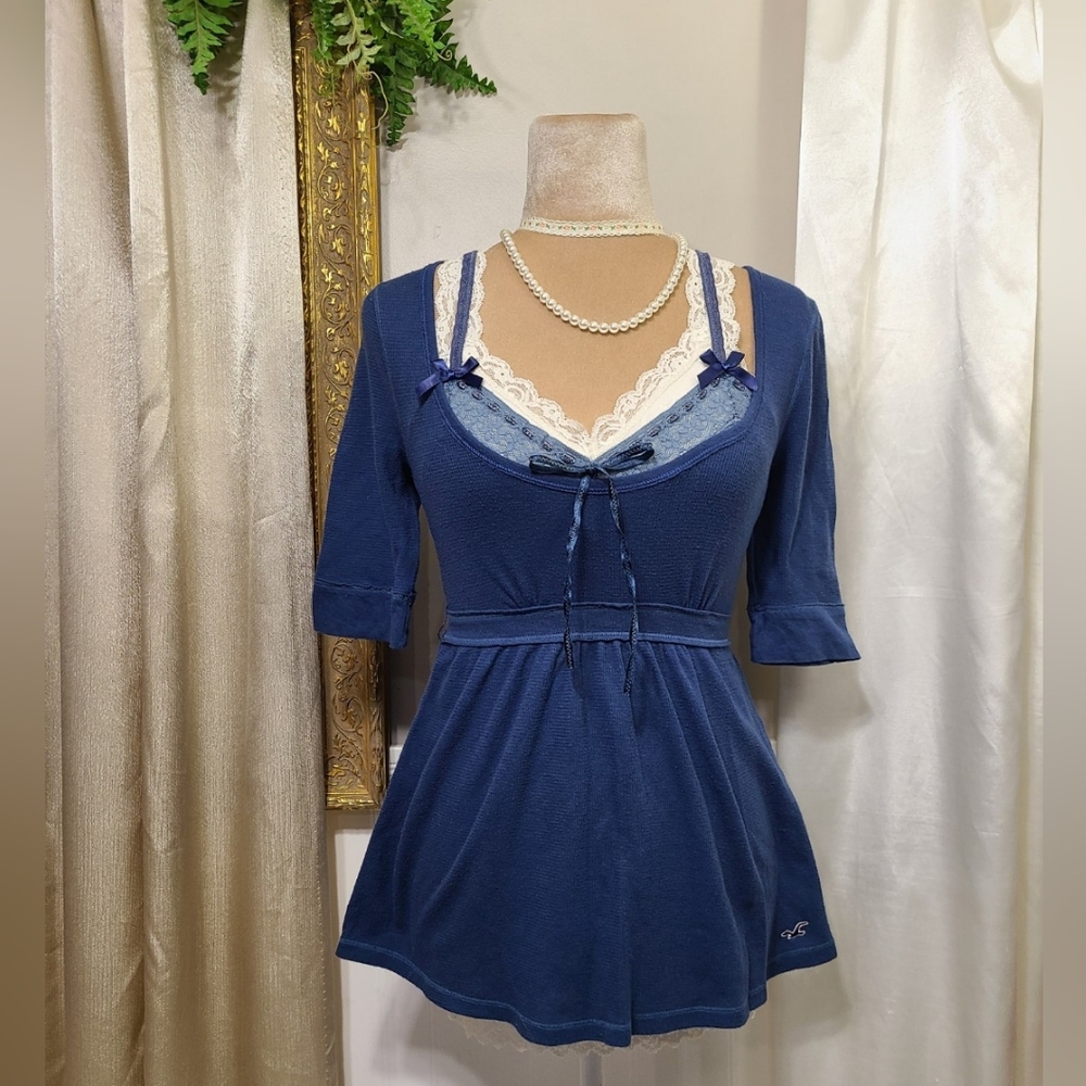 ♡ Y2K ♡ Hollister Blue Empire Waist Babydoll Top